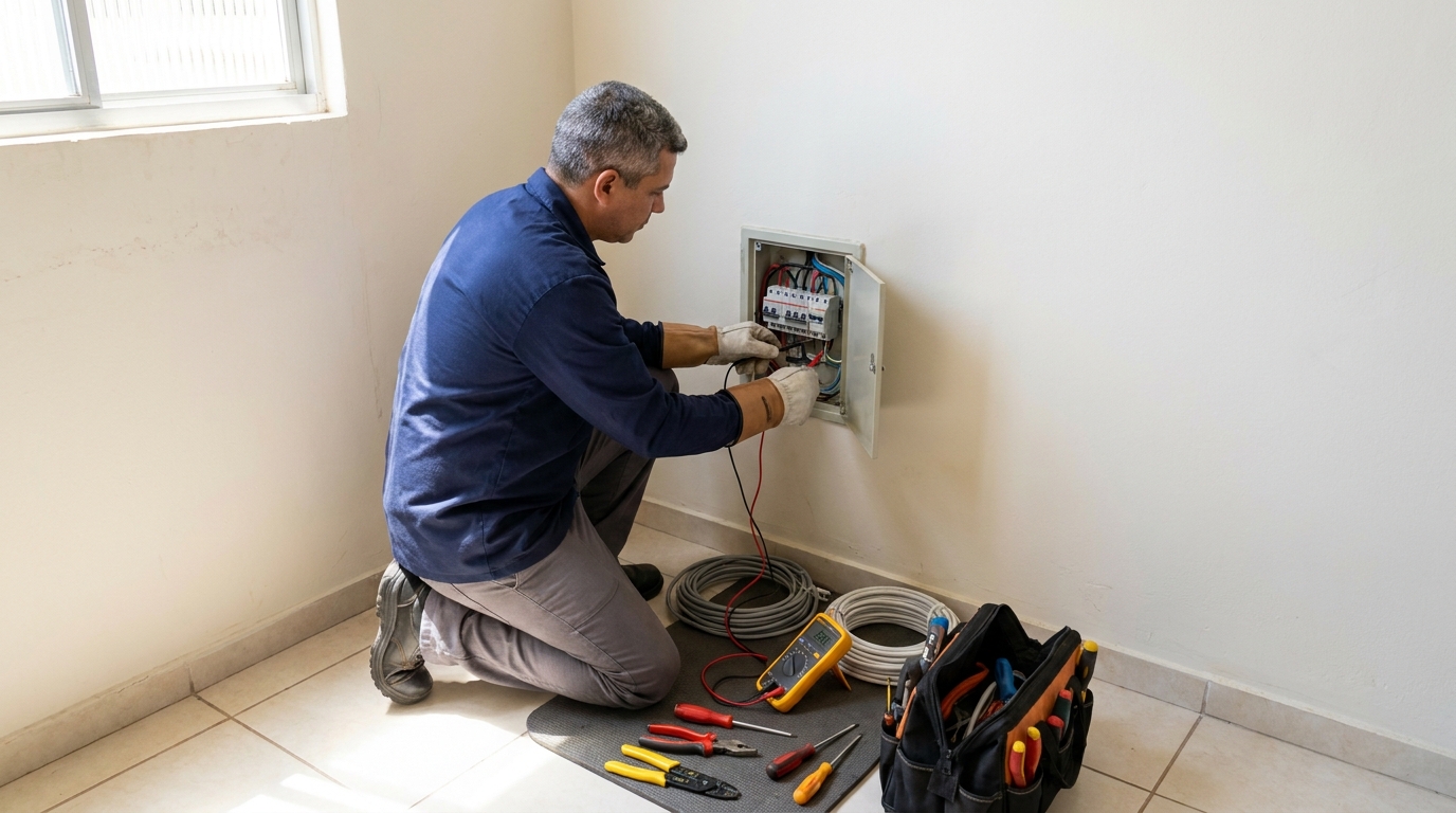 Eletricista realizando manutencao em Contagem‑MG