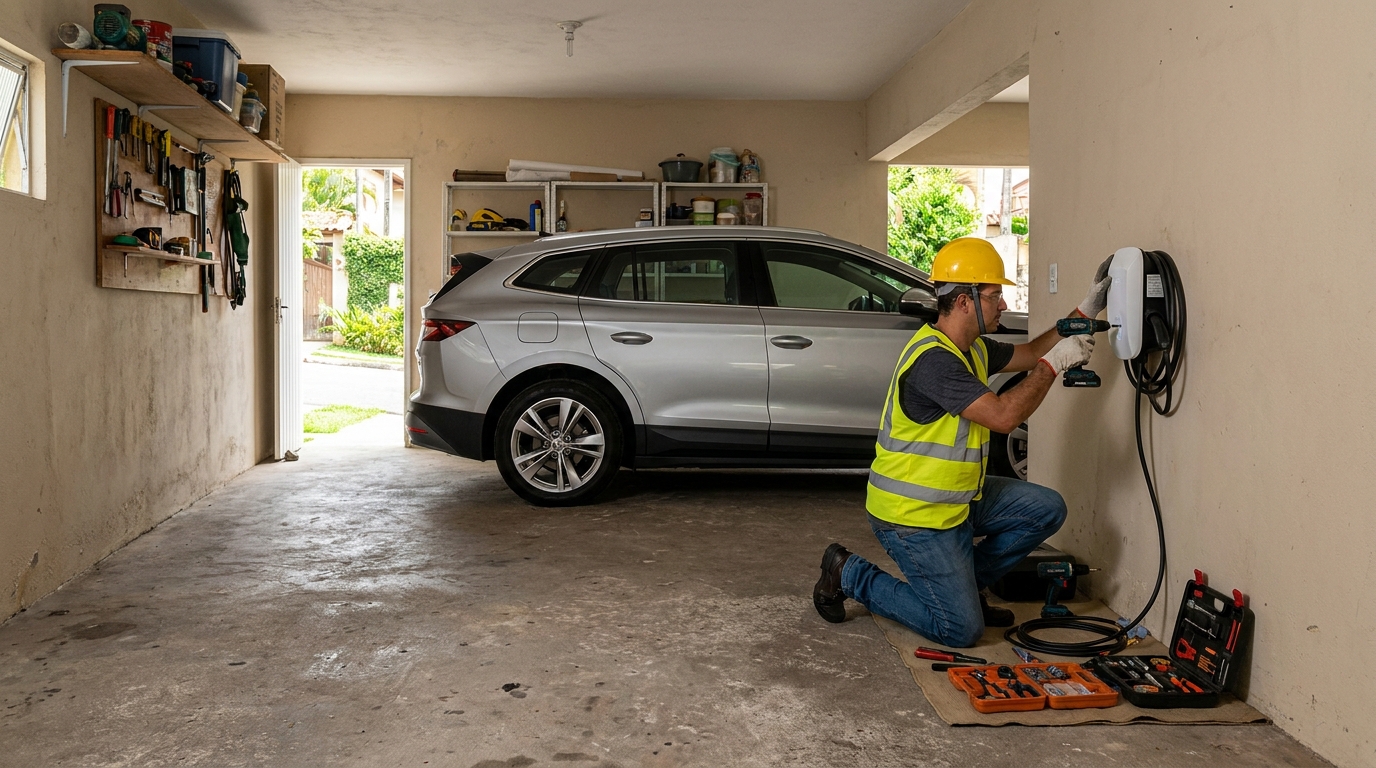 Instalacao de carregador de carro eletrico residencial em Contagem‑MG