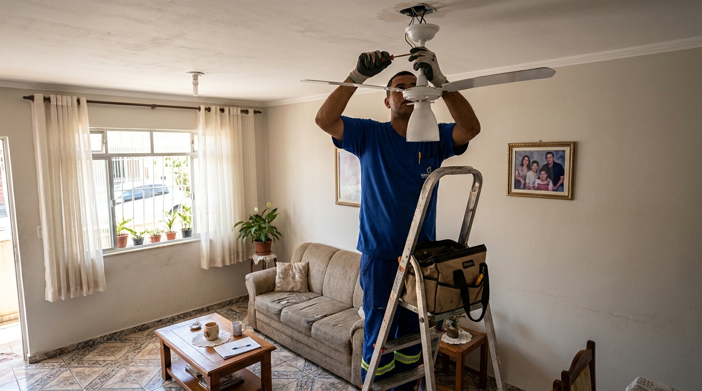 Instalacao de ventilador de teto residencial em Contagem‑MG